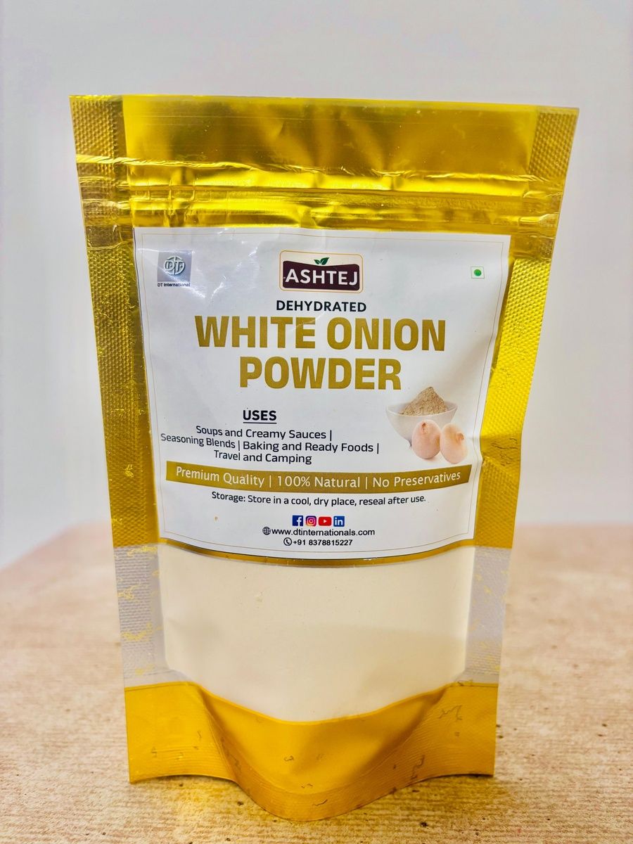 ASHTEJ Dehydrated White Onion Powder - 100% Natural, No Preservatives, Premium Quality Seasoning for Soups, Baking & Cooking, Vegetarian, 100g Pouch