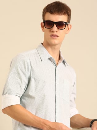 Light Mint Printed Full Sleeve Casual Shirt-M
