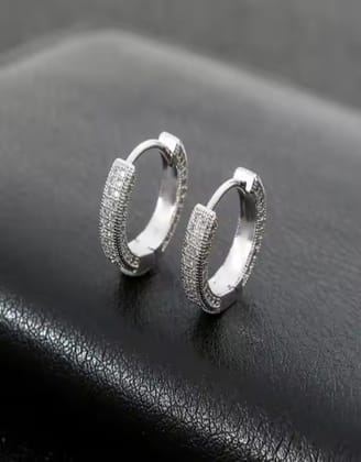 Diamond Hoop Silver Earrings-Pair