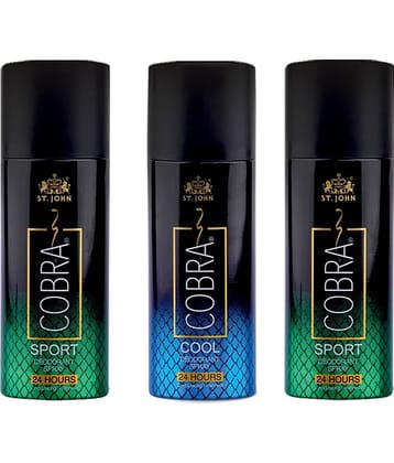St. John Cobra Sport 50ml*2 & Cool 50ml Cobra Deodorant Spray for Men 50 ml ( Pack of 3 )