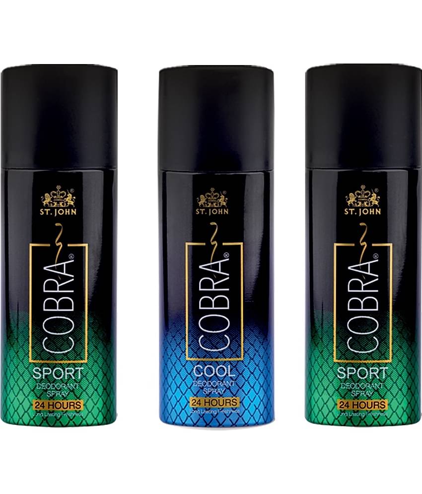 St. John Cobra Sport 50ml*2 & Cool 50ml Cobra Deodorant Spray for Men 50 ml ( Pack of 3 )