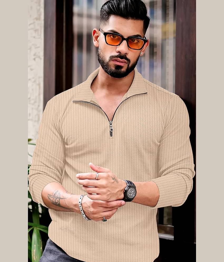 KAJARU Men Polyester Regular Fit Self Design Polo T Shirt ( Off White )