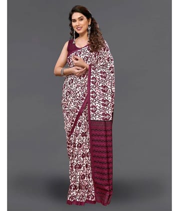 Samah Silk Blend Printed Saree With Unstitched Blouse Piece ( White )