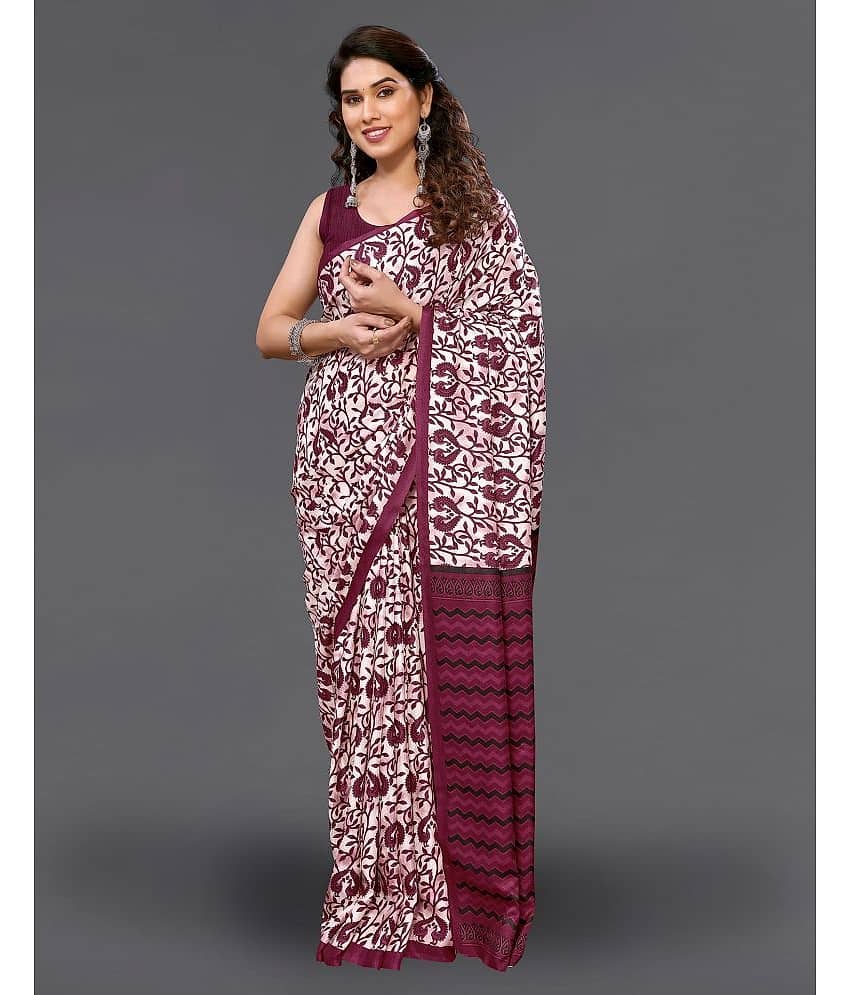 Samah Silk Blend Printed Saree With Unstitched Blouse Piece ( White )