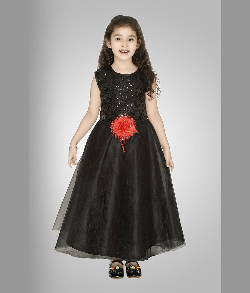 Arshia Fashions Net A-line Dress For Girls ( Pack of 1 , Black )