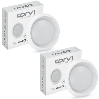 CORVI LED Flat 4 Round 6W Ceiling Panel Light | Slim, Dimmable & Driverless | Warm White 3000K | Backlit for Maximum Output | Ideal for False Ceilings & Home Lighting (Pack of 2)