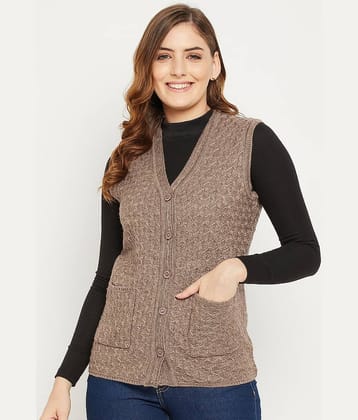 zigo Women Woollen V-Neck Cardigan ( Brown )