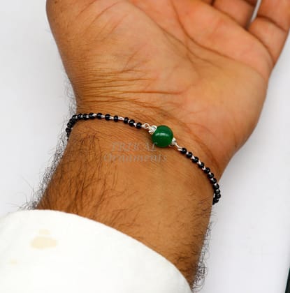 925 sterling silver customized black beads Nazariya bracelet with green onyx, Best girl's gifting bracelet stylish jewelry india sbr452-5