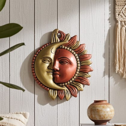 Aluminium Wall Hanging Showpiece Sun & Moon Face [Suraj & Chandrama]  (ASMAS209 A)
