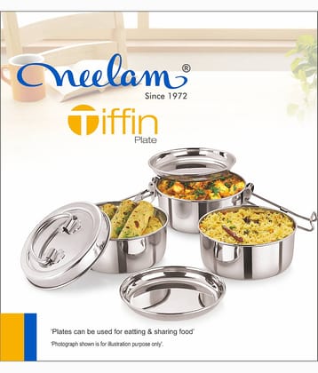 Neelam Tiffin Plate 7x3 Stainless Steel Lunch Box 3 Container (Pack of 1)