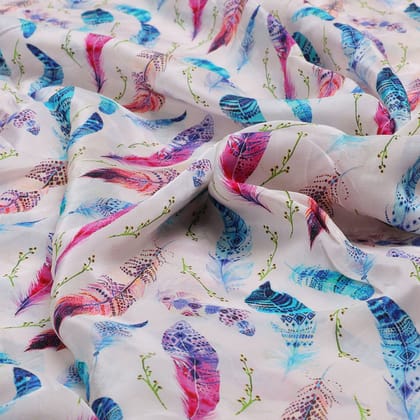 Feathers Digital Printed Fabric - Natural crepe