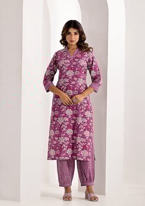 Purple Pink Kurta Pant Set-S