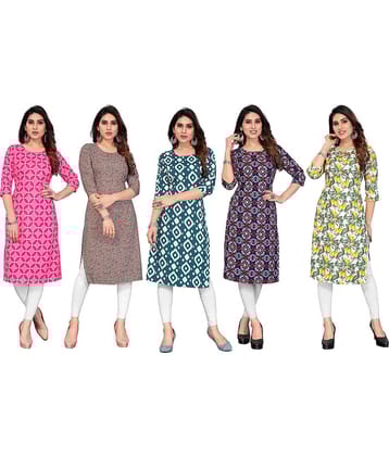 KETAKI FASHION Crepe Printed Straight Women's Kurti - Multicolor8 ( Pack of 5 )