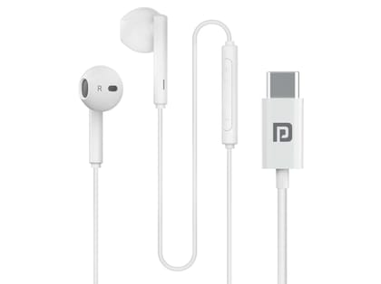 Portronics Conch Theta C, Type C Audio Jack, Unique Earbuds Design, 14.2mm Dynamic Driver, TPE Anti Tangle Material - White