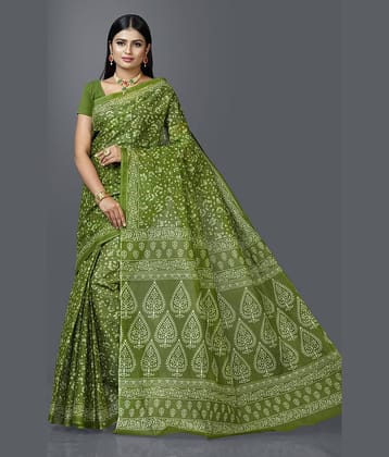 SHANVIKA Cotton Printed Saree Without Blouse Piece ( Green )