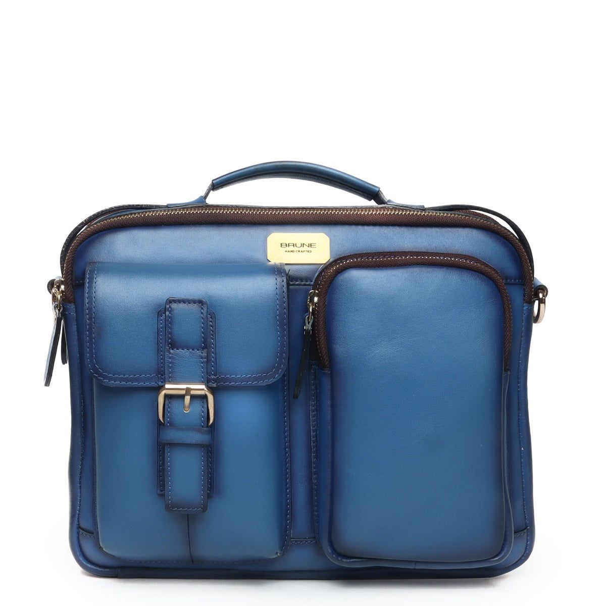 The Modern Quick Sky Blue Office Briefcase With Extra Compartment By Brune & Bareskin-FS