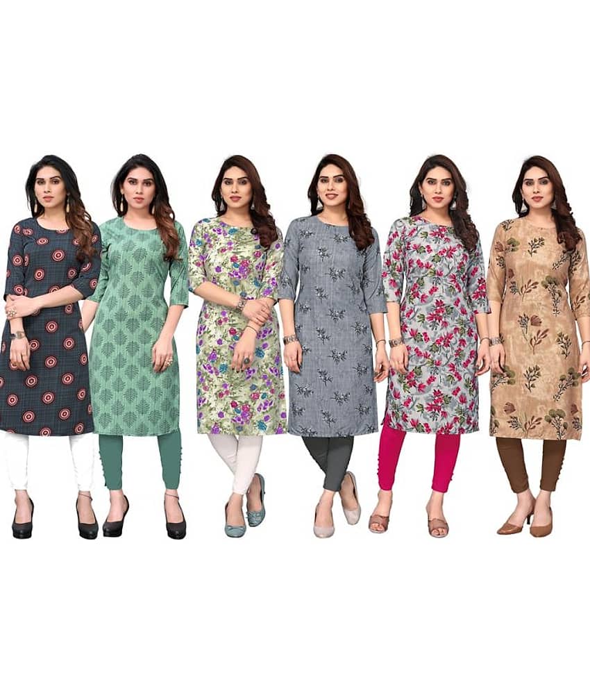 KETAKI FASHION Crepe Printed Straight Women's Kurti - Multicolor8 ( Pack of 6 )