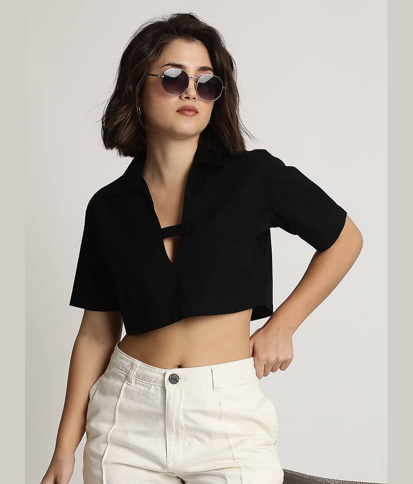 IVOC Women's Cotton Crop Top ( Black )