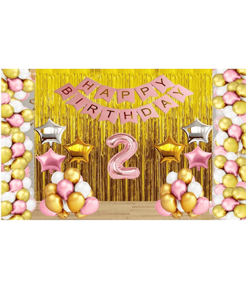 Jolly Party  Rose Gold Balloons with Happy Birthday Decoration Items /Happy Birthday Pink Banner Set of 13 Letters ,30 HD Metallic Pink , Gold & White Balloons ,2 Gold , 2 Silver & 2 Rose Gold star Foil Balloons