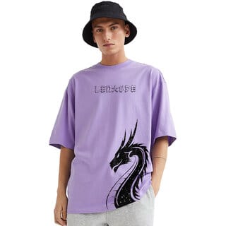 Leotude Men Purple Printed Cotton Blend T-Shirt