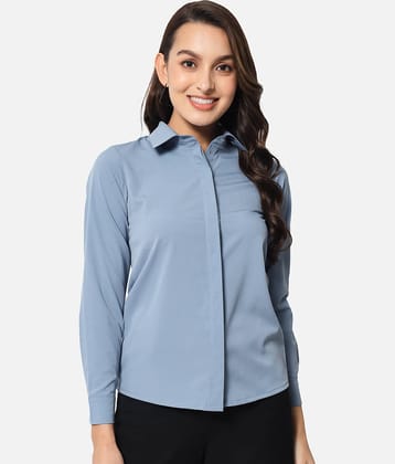 ALL WAYS YOU Women Solid Polyester Shirt ( Light Blue )