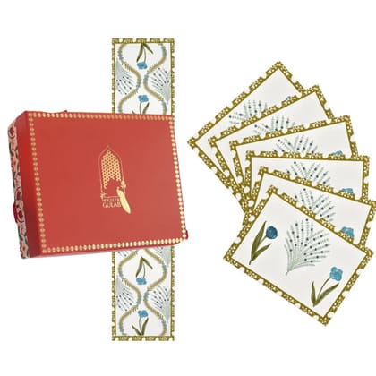 Gift Box with Handblock Printed Canvas Cotton Table Runner & Set Of 6 Mats-Cotton / Handblock / 6 Seater