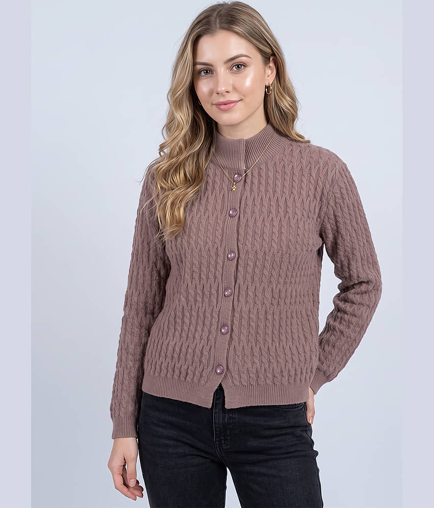 zigo Women Acrylic Round Neck Cardigan ( Maroon )