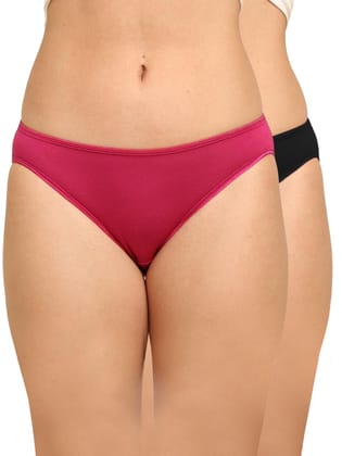 Bamboo Fabric Low Rise Bikini Panty – Fuchsia & Black | Pack of 2