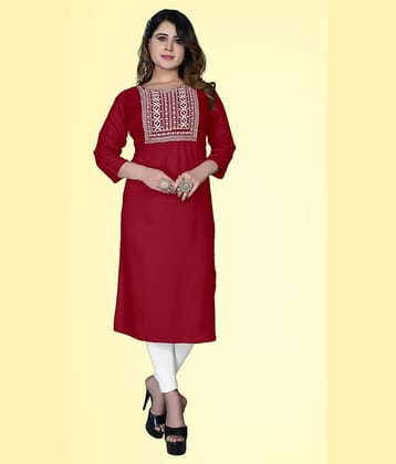 haya fashion - Maroon Rayon Women's Straight Kurti ( Pack of 1 )