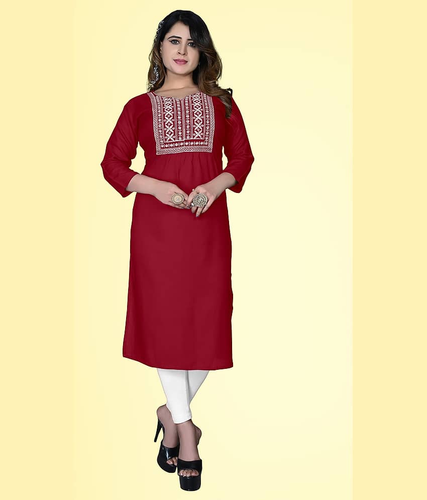 haya fashion - Maroon Rayon Women's Straight Kurti ( Pack of 1 )