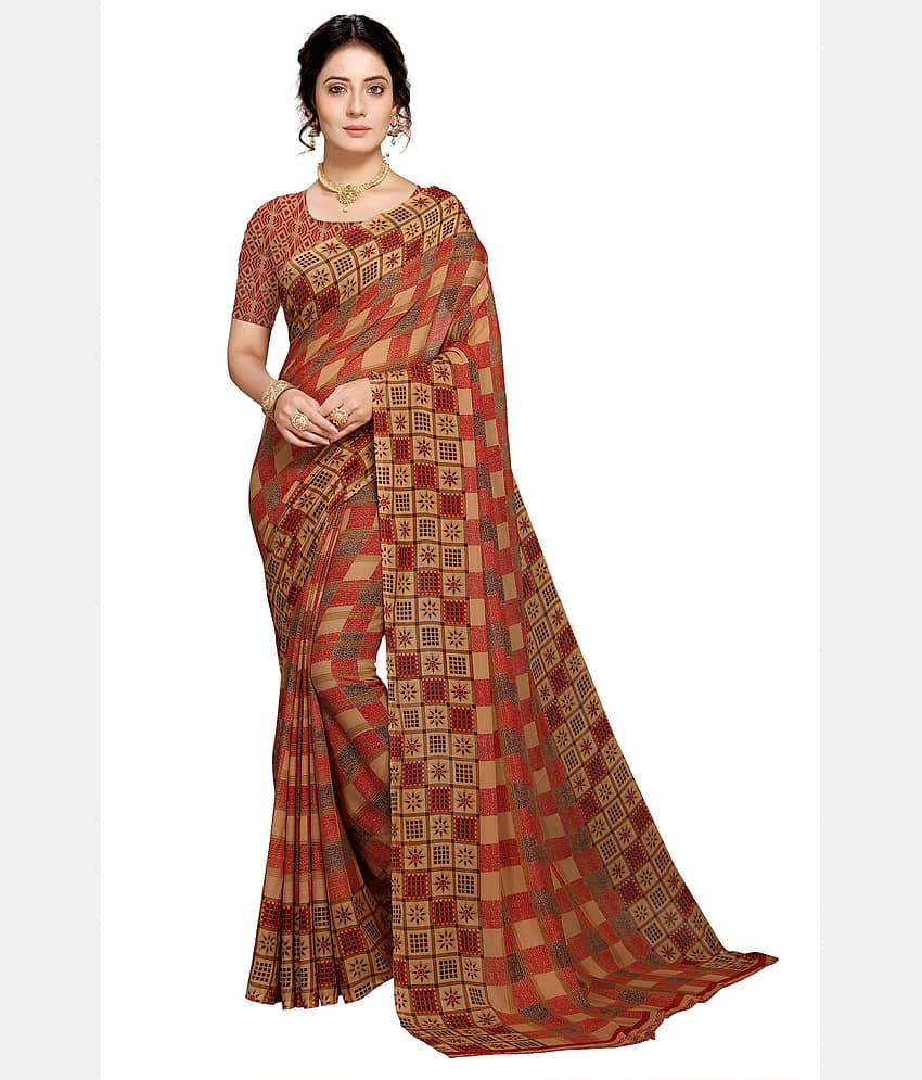 Kanooda Prints Georgette Printed Saree With Unstitched Blouse Piece ( Light Green )