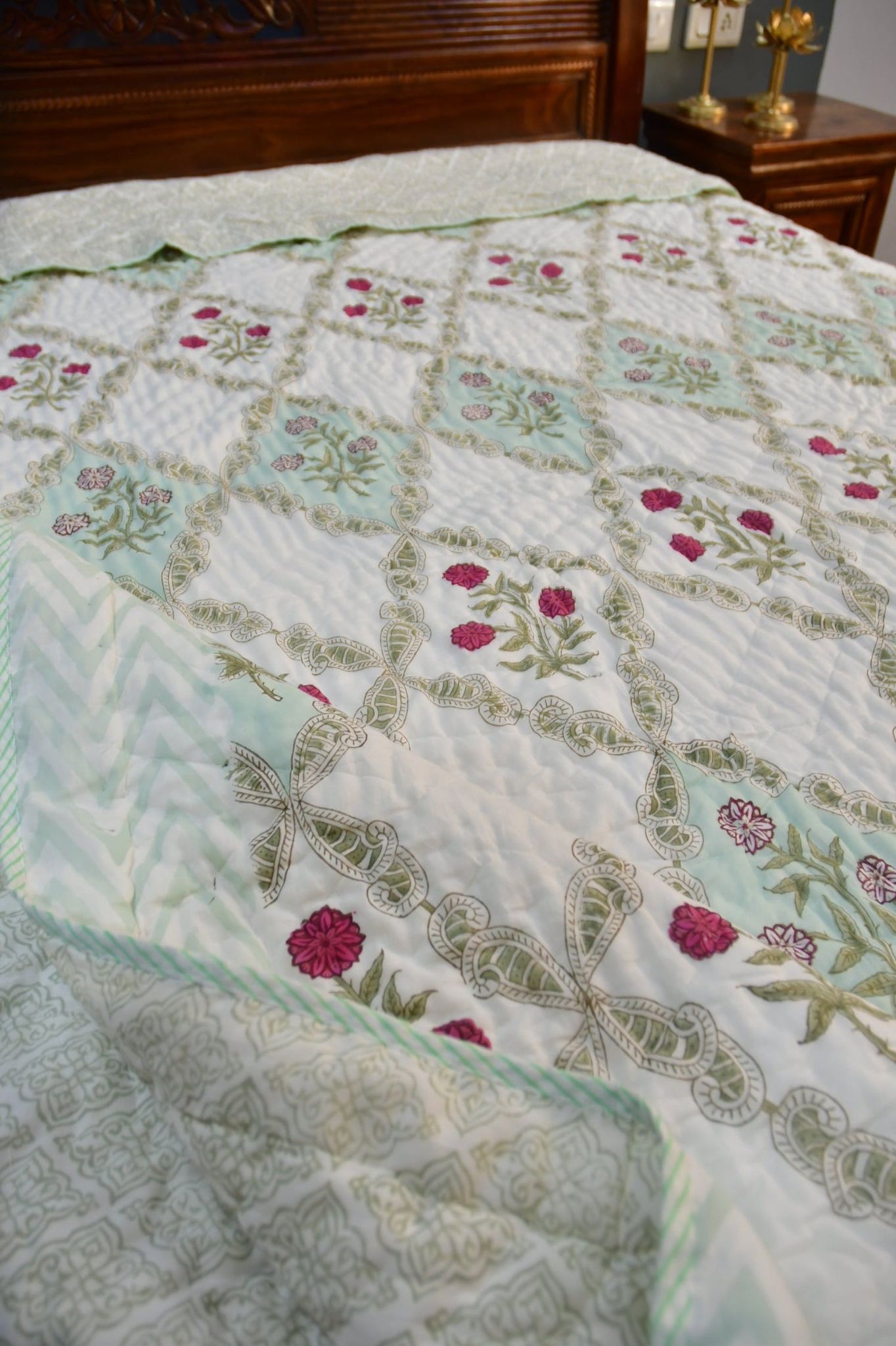 Sugandha Jaal Quilt -  Floral Elegance, the Hand block way Double 90x108 inches