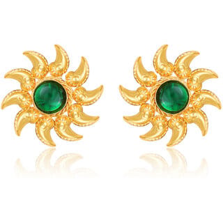 Sun Flower Gold Plated Green Stone studded Earring for Women and Girls- (VFJ1469ERG-GREEN)