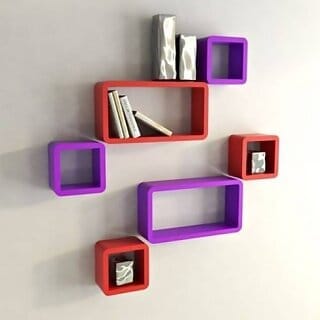 Onlinecraft Wooden Book Rack Shelf Wooden Wall Shelf (Number Of Shelves - 6, Red, Purple, Multicolor)