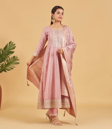 Dusty Pink Anarkali Set With Matching Dupatta-XL / Dusty Pink