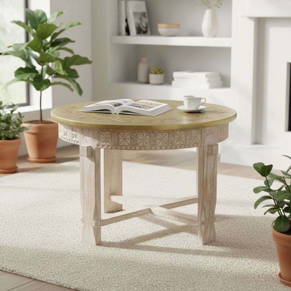 Wooden Carved Antique Look Side Coffee Table Furniture