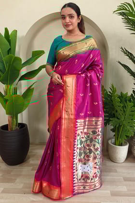 Royal Fuchsia Pink Paithani Silk Saree