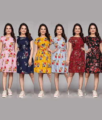 KALAVRITTA Women Crepe Printed Fit & Flare Dress ( Multicolor )
