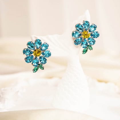 Blush Bloom Crystal Earrings-Light Blue