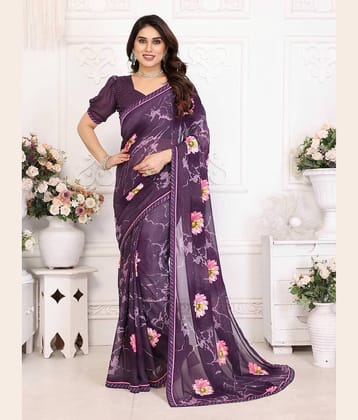 TTH Georgette Printed Regular Saree With Unstitched Blouse Piece ( Wine )