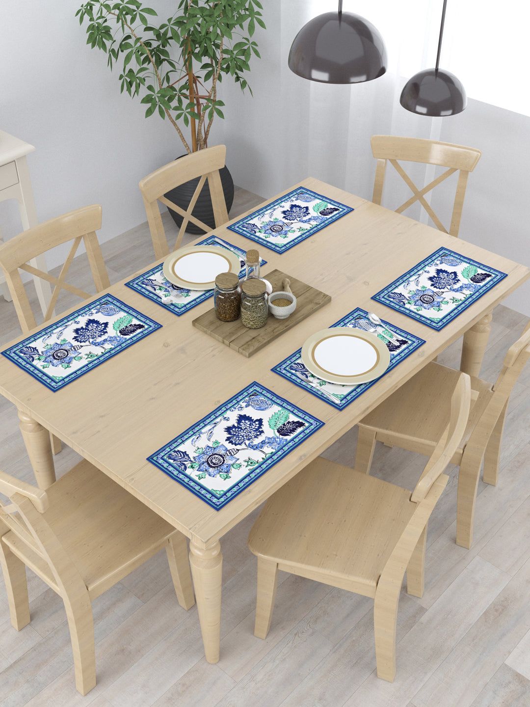 Handblock Printed Set of 6 Placemats-Handblock / 6 Seater / Placemats & Coasters