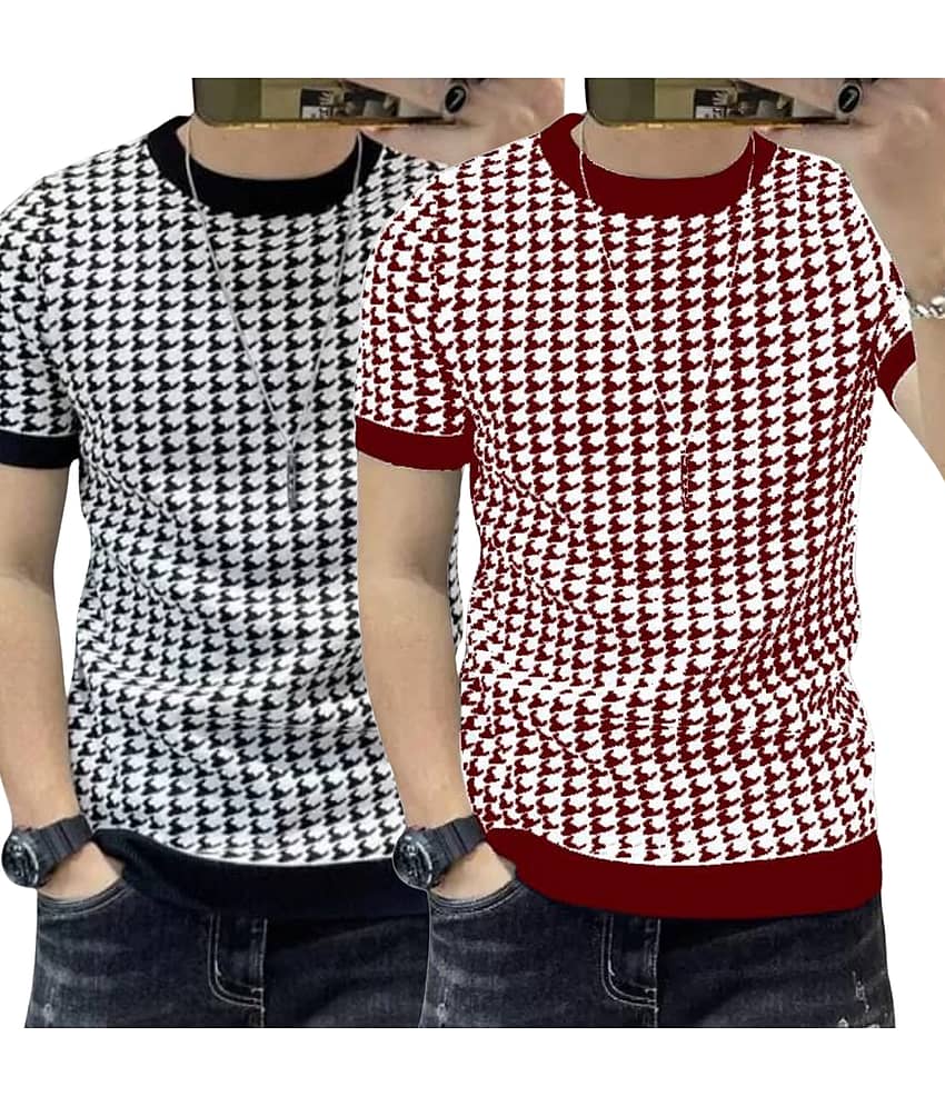 FABRIPPLE Polyester Regular Fit Self Design Half Sleeves Men's Round T-Shirt - Multicolor ( Pack of 1 )