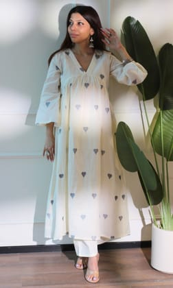 Ash Hearts Cotton Flared Kurta & Pant Set-XXS
