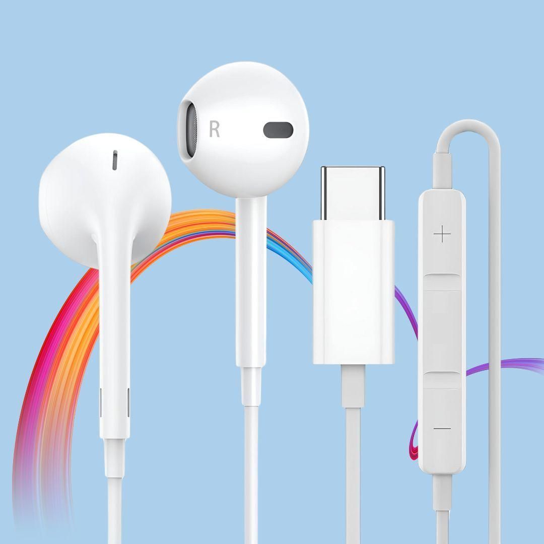 Champion Type-C Wired Earphones with Mic & Volume Control - Compatible with iPhone, iPad Pro, Android Phones (White)