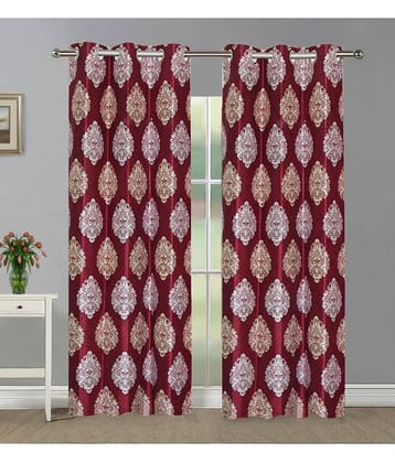 Home Candy Set of 2 Door Semi-Transparent Eyelet Polyester Maroon Curtains ( 213 x 120 cm )