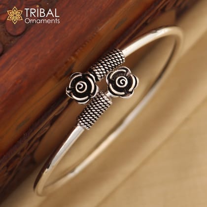 925 sterling silver handmade flower design stylish kada bangle bracelet tribal jewelry nsk886-2-6 or 2.375"inches