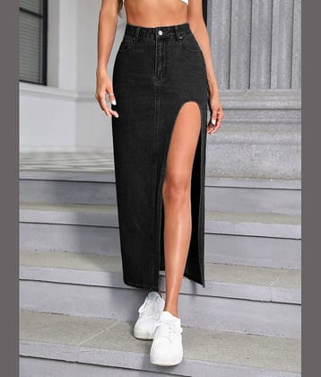 Aahwan Black Denim Women's Straight Skirt ( Pack of 1 )