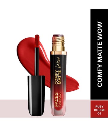 FACES CANADA Comfy Matte Wow Liquid Lipstick - Ruby Rouge 03, 3.8ml , Long Lasting