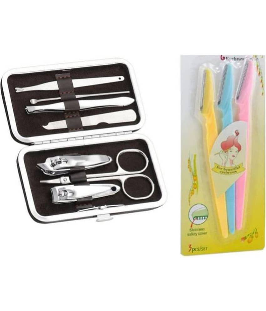 Lenon Beauty Multipurpose Face Razor, Under Arms And Lag Razor Disposable Razor 3 Blades + 7 Pcs Manicure Kit -Combo Pack of 2