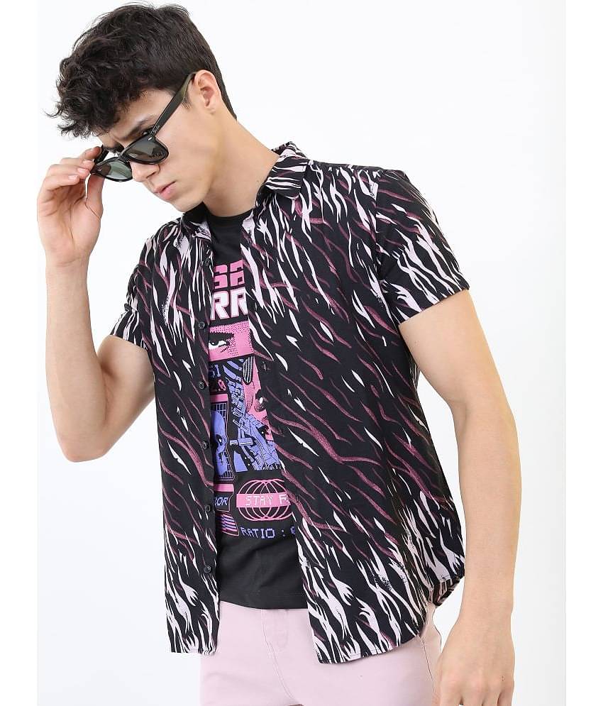 Ketch 100% Cotton Slim Fit Printed Half Sleeves Men's Casual Shirt - Black ( Pack of 1 )